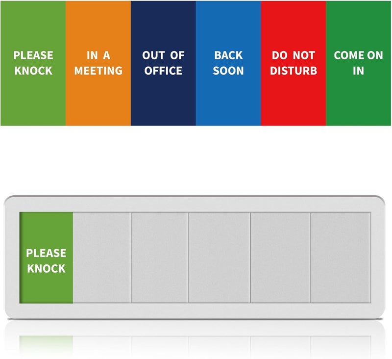 EliteSign Office Door Signs- 6 Options Out Of Office Sign for Door,Do Not Disturb, In A Meeting,Please Knock, Come On In,Back Soon, Privacy Slider Sign for Meeting & Conference Room Frosted Silver - Image 1
